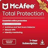 McAfee Total Protection Unlimited Devices 2025 Ready | Security Software Includes Antivirus, Secure VPN, Password Manager, Identity Monitoring | Download