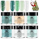 EBANKU 6 Christmas Colors Acrylic Powder, Green Acrylic Nail Powder Gold White Light Green Glitter Acrylic Powder for Nail Extension French Nail, Long-Lasting, No Nail Lamp Needed, 0.35 oz