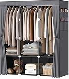 LOKEME Portable Closet, Wardrobe Closet with 3 Hanging Rods and 6 Storage Shelves and 4 Side Pockets, Gray Portable Closets for Hanging Clothes Easy to Assemble and Strong and Stable