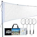 Franklin Sports Badminton Net Set - 4 Aluminum Rackets, 2 Birdies, Adjustable Net and Stakes - Backyard or Beach Badminton Set - Easy Setup - Professional