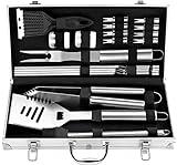 ROMANTICIST 20pc Heavy Duty BBQ Grill Tool Set in Case - The Very Best Grill Gift for Father's Day and Christmas - Professional BBQ Accessories Set for Outdoor Cooking Camping Grilling Smoking