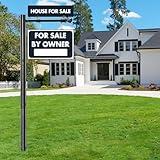 Real Estate Sign Post, 100 inch Commercial Realtor Home for Sale Hanging Ads, Business Hours Advertisement Post for Yard , for sale by owner yard sign, 35" Arm Holds Up to 25" Sign, Black （No sign included）