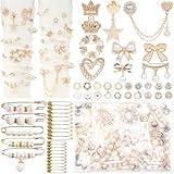 DoDoBeads 60 Pcs Junk Socks Charms Kit, Gold Brooches and Pins for Women, Pearl and Rhinestone Sock Charms with Safety Pins, DIY Accessories for Decorating and Personalizing Socks
