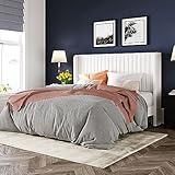 Allewie Full Size Velvet Bed Frame/Vertical Channel Tufted Wingback Headboard/Upholstered Platform Bed/Strong Wooden Slats/No Box Spring Needed/Easy Assembly/White