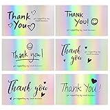 FZR Legend 120Pcs Thank You Cards Small Business, Mini 6 Styles Thank You for Supporting Cards Notes Shopping Holographic Thanks Greeting Cards for Retail Store Owner Goods Customer 2x3.5 Inch