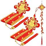 Honoson 2 Chinese New Year Hanging Decorations 2025 Electronic Firecrackers with LED Decorations Spring Festival Ornament Traditional Lucky Tassel Firecracker Decor for Home Door