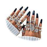 25 PCS Vintage Silver Knuckle Rings Set for Women, Stackable Joint Finger Statement Rings Bohemian Retro Hollow Carved Midi Rings, Boho Halloween Skeleton Skull Snake Heart Chunky Stacking Rings Pack