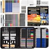 Drawdart Art Supplies Drawing Pencils Set - 76 Pack Pro Sketching Kit with Sketchbook & Watercolor Pad, Includes Graphite, Charcoal, Watercolor & Metallic Pencils for Kids, Teens, Adults