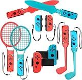 2025 Nintendo Switch Sports Accessories Bundle - HLRAO 10 in 1 Family Accessories Kit for Switch & Switch OLED Sports Games:Tennis Rackets,Sword Grips,Golf Clubs,Wrist Dance Bands & Leg Strap etc.