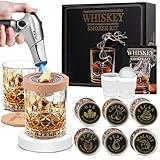 Whiskey Smoker Kit with Torch - Cocktail Smoker Infuser Kit with 2 Glasses and 6 Wood Chips - Bourbon Old Fashioned Drink Set - Anniversary and Birthday Gifts for Men, Dad and Husband(No Butane)