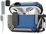 Maxjoy Airpods Pro 2nd/1st Generation Case Cover with Lock, AirPods Pro 2 Protective Case with Keychain Compatible with Apple Airpods Pro 2 2023 USB C Cable/ 2022/ Pro 2019, Carbon Fiber Blue