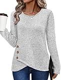 XIEERDUO Long Sleeve Tops for Women Lightweight Cozy Sweaters 2025 Business Casual Tunic Tops Loose Fit Plus Size Womens Clothingk Grey 2XL