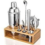Cocktail Shaker Set, Mixology Bartender Kit 10-Piece Bar Tool Set with Stylish Bamboo Stand, Bar kit: Matini Shaker Mixing Spoon Muddler Jigger Cocksrew for Barware Set