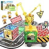 Kids Games Magnetic Tiles Road Set with Extendable Magnetic Crane, City Construction Building Toys for Toddlers STEM Preschool Toys Ages 4-6 5-7, Gifts for 3+ Year Old Boys Girls Kids Toys with Car