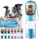 MoonyMars Portable Dog Water Bottle, 3-in-1 Travel Bowl with Food Container & Poop Bag Holder, Pet Dispenser Summer Outdoor Walking Hiking Accessories for Large Dogs - Blue, 20oz