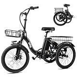 Qlife Triker Electric Bike, Peak 750W Brushless Motor Folding Trike Ebike, 468Wh Removable Battery, Step-Thru 3 Wheel Electric Bicycle, Up to 50 Miles, 20 Tire Tricycle for Adults Black