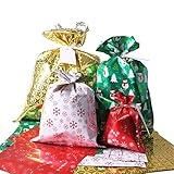 WesGen Christmas Gift Bags, 40Pcs Santa Wrapping Gift Bag in 4 Sizes and 4 Designs, with Ribbon Ties and Tags