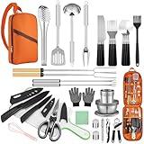 Hozzen Camping Cooking Utensil Set- 45 Pcs Camping Cookware Set, Car Camping Essentials Gear for Cooking and Grilling, Portable Camp Kitchen Set, Ideal Gift for RV Tent Camper, Picnics, BBQs, Parties