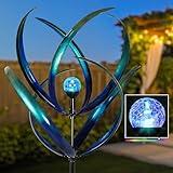 Lariander Outdoor Wind Spinners with Solar Light, 82'' Metal Large Spinner Yard Art, Peacock Blue Wind Sculptures for Garden Lawn Patio, Gifts for Family