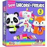 KRAFUN Unicorn Beginner Animal Sewing Kit for Kids Age 7-13 My First Art & Craft, Includes 3 Stuffed Animal Dolls Panda, Fox, Instructions & Plush Felt Materials for Learn to Sew, Embroidery