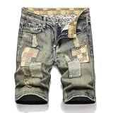 Mens Destroyed Jean Shorts Washed Vintage Ripped Denim Shorts Retro Style Y2K Streetwear Summer Short Jeans, Mens Shorts Jean Shorts for Men Cargo Shorts Men's Shorts(Khaki,34)