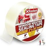 XFasten Transparent Window Weather Sealing Tape, 2-Inch x 30 Yards (50.8mm x 27.43m), Clear Window Draft Isolation Sealing Film Tape, No Residue