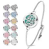 ttstar Essential Oil Diffuser Bracelet Stainless Steel Aromatherapy Locket Adjustable Diffuser Bracelet with 24pcs Refill Pads in 12 Colors Gift Set for Women Girls Mother's Day Christma(Tree of Hope)