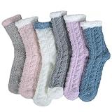 YSense 6 Pairs Womens Cozy Soft Fuzzy Fluffy Warm Winter Fleece Sleep Comfy Crew Slipper Socks