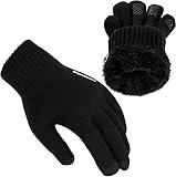 Elwichen Warm Winter Gloves for Women Men, Warm Gloves with TouchScreen Fingers, Thick Fleece Line for Running, Driving, Cold Weather (dark black, large)