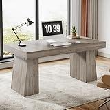 Tribesigns 55 Inches Executive Desk, Mid-Century Modern Home Office Desk with Double Trapezoid Base, Wood Computer Desk Business Workstation Desk Small Conference Table, Gray