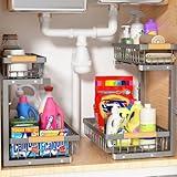 Liuoud Under Sink Organizer Storage 2 Pack, 2 Tier Slide Out Height Adjustable Pull Out Cabinet Organizer Drawer for Kitchen Bathroom Large Under Sink Shelf Rack Caddy for Pantry, Grey