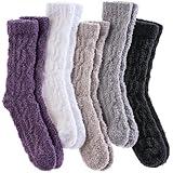 DOSKONI Fuzzy Socks for Women Fluffy Slipper Socks Cozy Winter Warm Soft Microfiber Plush Home Sleeping Gift Socks 5 Pairs Color A