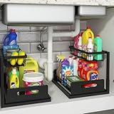 REALINN Under Sink Organizer and Storage, 2 Pack Pull Out Cabinet Organizer Slide Out Sink Shelf Cabinet Storage Shelves, Under Sink Storage for Kitchen Bathroom Cabinet