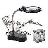 mlogiroa Helping Hands Soldering Station, 3.5X 12X Magnifying Glass LED Lighted Magnifier with Auxiliary Clips Alligator Clamp Repair Tools Kit for Soldering, Assembly, Miniatures