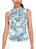 Women's Golf Clothes Sleeveless Moisture Wicking Polo Tennis Shirt Hawaiian Golf Tops Tropical Leaves XL