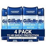 Gillette Antiperspirant and Deodorant for Men, 72-Hour Sweat Protection, Clear Gel, Cool Wave Scent, 3.8 oz (Pack of 4)