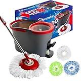 SIMPLI-MAGIC 79349 Spin Mop Cleaning System with 3 Microfiber Mop Heads, Red/GRAY,Red/Black