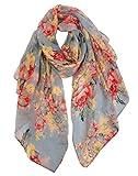 GERINLY Fashion Scarfs for Women Lightweight Flowers Print Long Wrap Shawls Dress Scarves Wedding for Summer(Gray)
