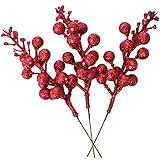 DearHouse 14 Pack Christmas Glitter Berries Stems, 7.8Inch Artificial Christmas Picks for Christmas Tree Ornaments, DIY Xmas Wreath, Crafts, Holiday and Home Decor (Red)