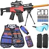 Toy Gun Automatic Sniper Rifle with Scope, Tactical Vest Kit, Toy Foam Blasters with 200 Soft Bullets, 2 Magazinine, Bipod, Electric Gun for Boys Ages 8-12, Birthday for Adults Kids