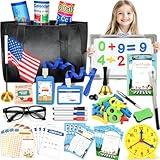 Loscola Pretend Play School Set for Kids Girls 4-12, Kids Teacher Play Sets for Girls, Teacher Supplies Toys with Teacher Bag, Whiteboard, Educational Posters, Magnetic Numbers and More, Ideal Gift