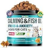 Wagmee Cat Calming Treats - 500 Tasty Cat Chews with Melatonin, Coconut Oil, Chamomile for Cat Stress and Anxiety Relief - Ideal for Travel, Storms and Indoor Care Krill Flavor 7.97 OZ