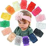 CÉLLOT 15 Pieces Baby Girls Headbands Tulle Hair Bows Head Wraps Chiffon Flowers Bows Soft Stretchy Turban Headbands for Newborn Infant Girls and Toddlers