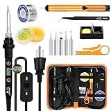 Soldering Iron Kit 80W LCD Adjustable Temperature 180-520℃ Solder Kit Electronics 13 in 1 Welding Tools with ON/OFF Switch, Solder Wire, Flux, 5 Soldering Tips, Desoldering Pump, Stand, Tweezers