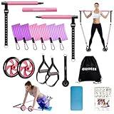 Pilates Bar Kit with Resistance Bands, OLODEER Pilates Reformer Exercise Bar with Ab Roller at Home Workout Equipment, Pilates Bar Set for Full Body Training Women & Men