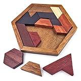 KINGOU Hexagon Tangram Puzzle Wooden Brain Puzzles for Kids & Adult Challenge Wooden Brain Teasers Puzzle Games for Family Party Gift - Brain Games for Kids