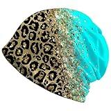 Blue Gold Leopard Beanie Chemo Hat Cancer Headwear Skull Hat Knitted Hat Scarf Nightcap Skull Cap for Women Men