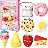ZOIIWA 16 Sets Food Themed Sewing Kit for Kids Fun Craft for Boy Girl Age Felt Fruit Plush Craft Kit Learn to Sew Educational Beginners Sewing Stuffed Ornament for Black to School Classroom Gift