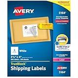 Avery Printable Shipping Labels with Sure Feed, 3-1/3" x 4", White, 600 Blank Mailing Labels for Laser Printers (5164)