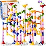 JOYIN Marble Run Premium Set（196 Pcs- Construction Building Blocks Toys, STEM Educational Toy, Building Block Toy(156 Translucent Plastic Pieces+ 40 Glass Marbles)